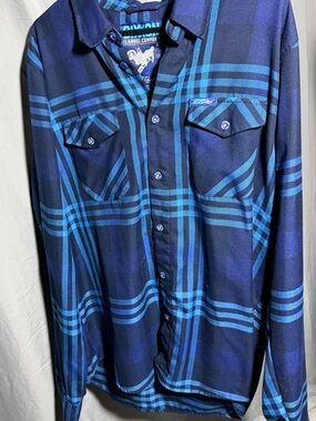 DIXXON Men’s Blue and Teal Plaid Casual Button-Down Shirt